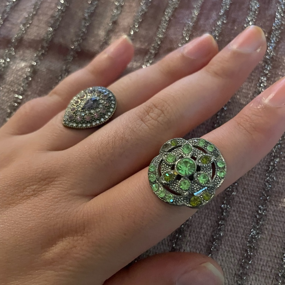 Nice forever 21 green diamond  purple ring jewelry bundle